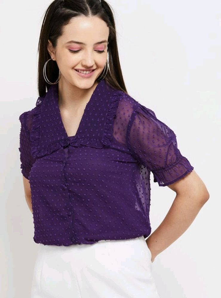 Purple Textured Collared Top