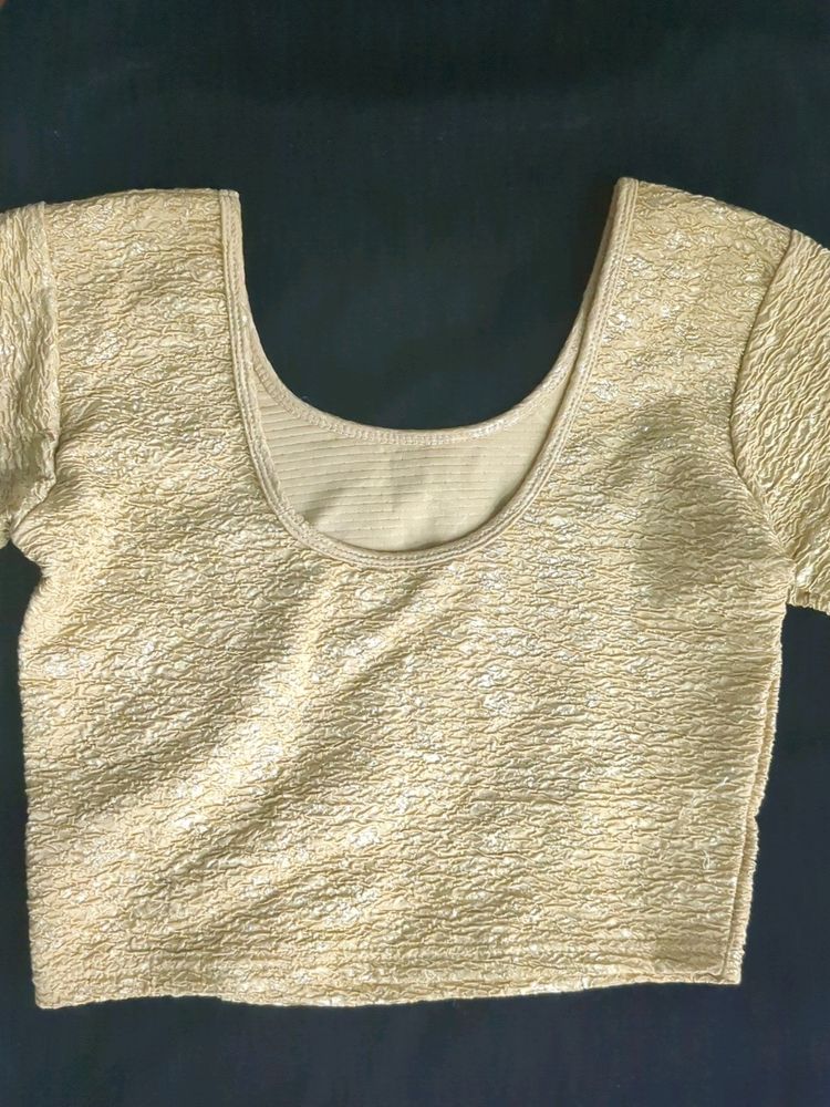 Golden Self Worked Slip On Readymade Blouse