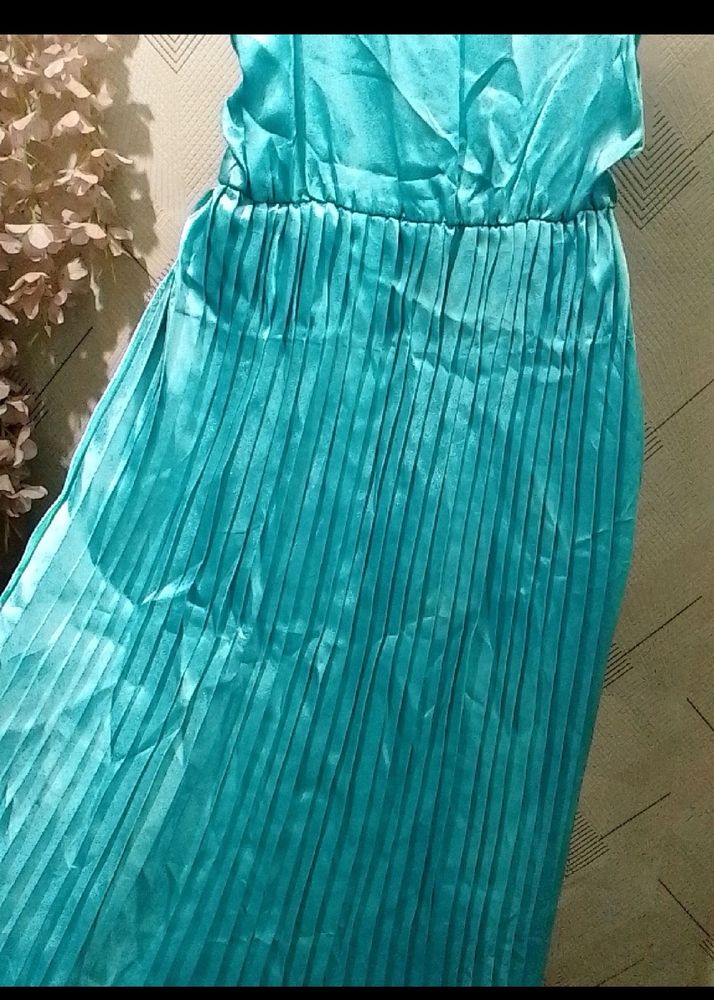 Teal blue Colour Satin Dress