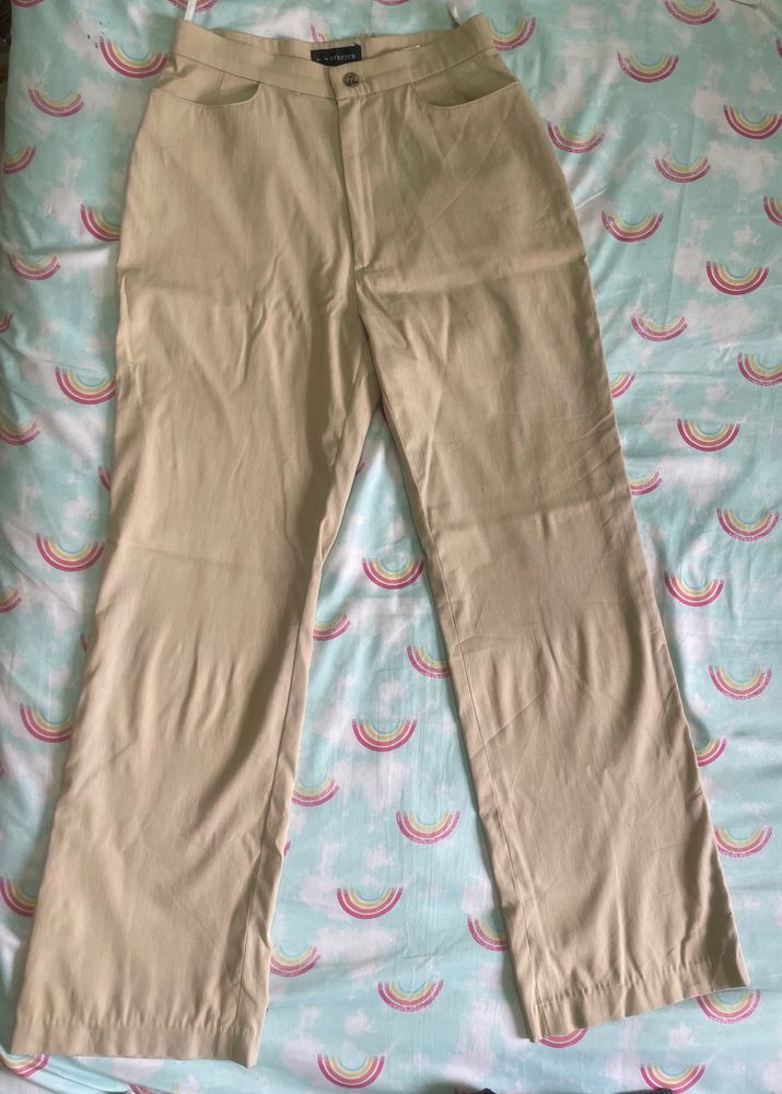 Beige Straight Formal Pants