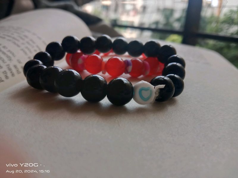 Black and red bracelet with ♥️ nd rubber beads