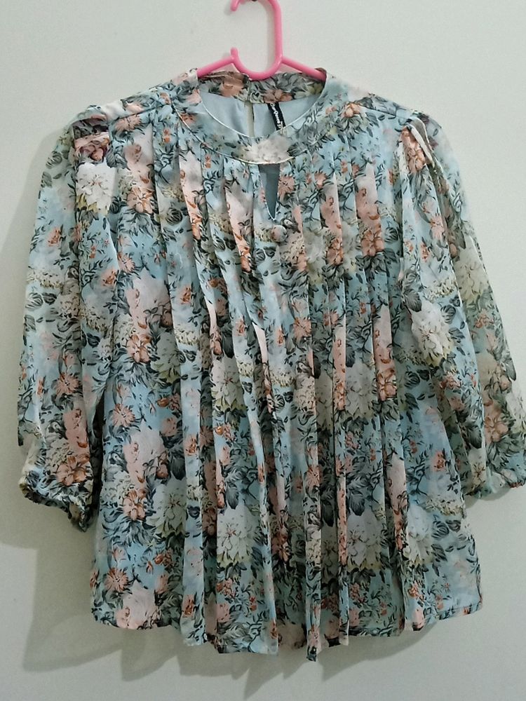 Size- 36/L, Light blue and peach floral top