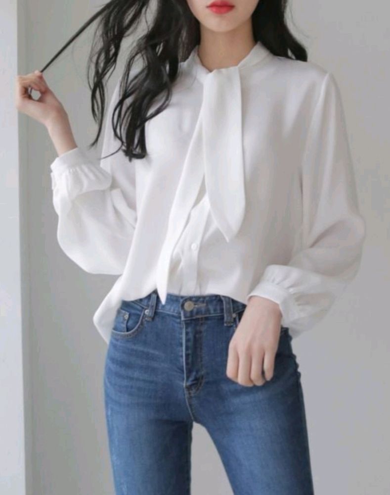 Korean Milky White Crushed Look Shirt