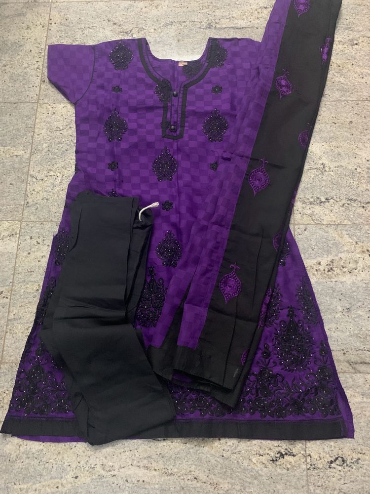 Midnight Violet Black Embroidered Kurta set