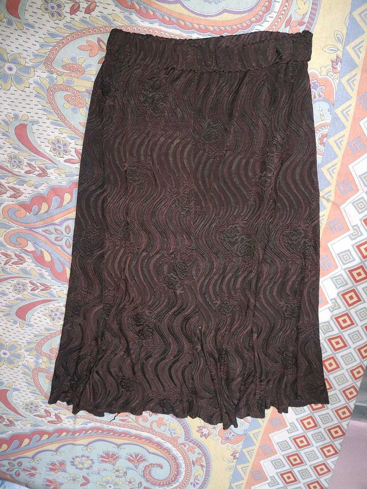 Embroidered Brown Midi Skirt