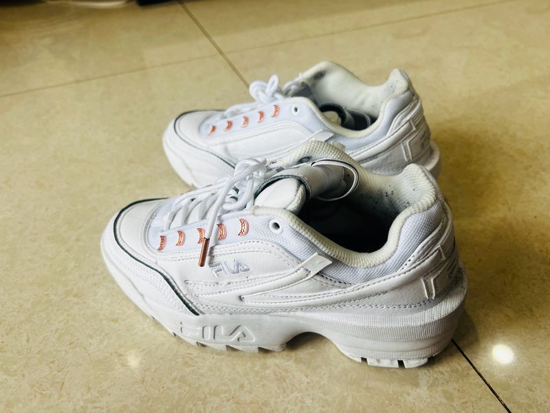 Original Fila Disruptor White Shoes With Rose Gold