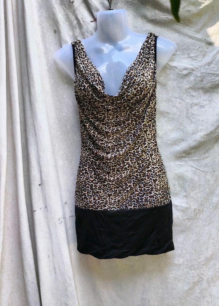 I. SEXY CHEETAH PRINT COWL NECK BODYCON