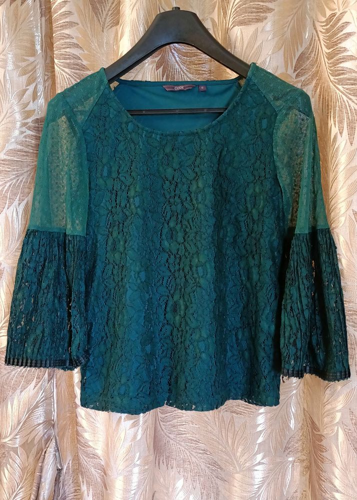 Lovely Dark Green Net Top With Lining