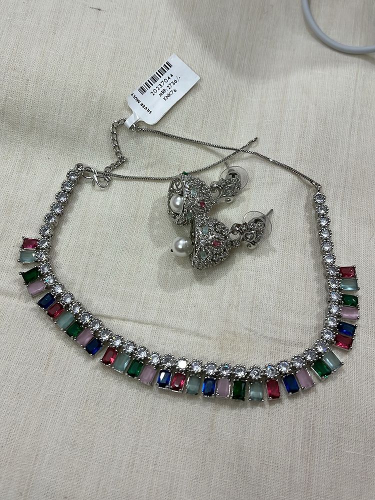 Multicolour Necklace Set With Jhumka