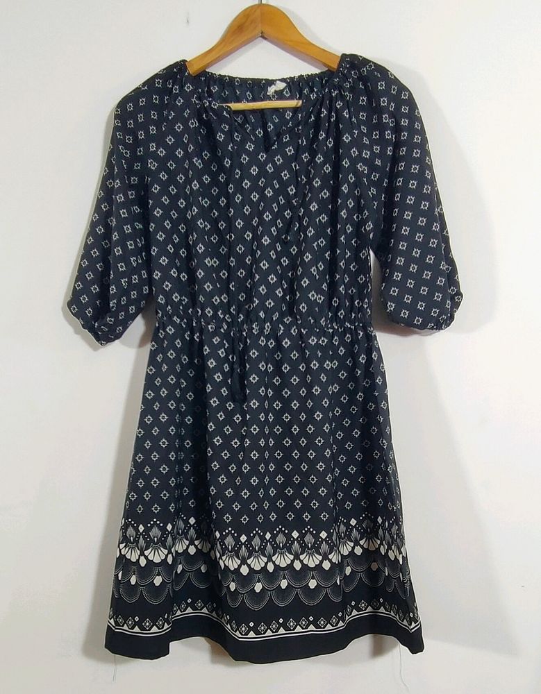 Women's Black Print Polyester Dress |