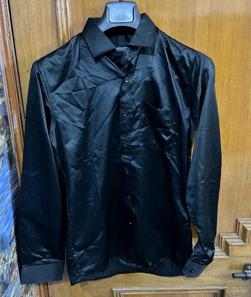 BLACK SHINING SILK PARTYWEAR SHIRT SIZE - 38