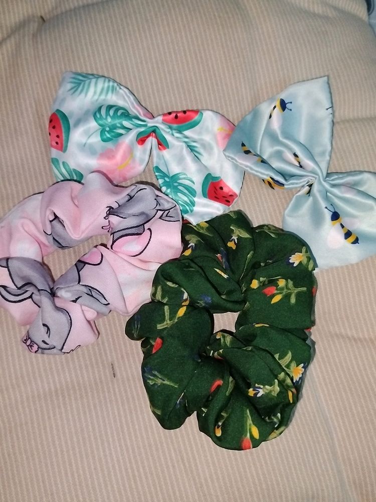 Combo - Scrunchies & Bow Hair Clips