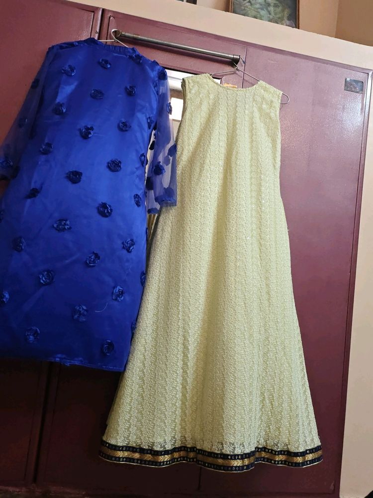 Lemon And Blue Ethinic Gown With Jacket