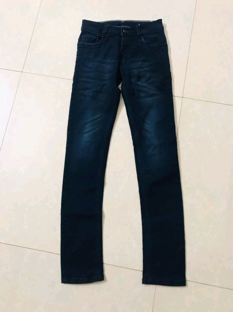 Dark Blue Lightly Washed Slim Fit Denim