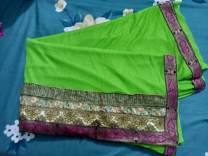 Parrot Green Lycra Saree