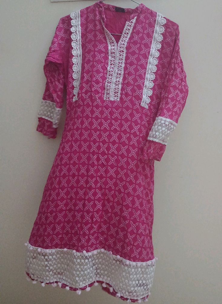 Pink Bandhani kurti