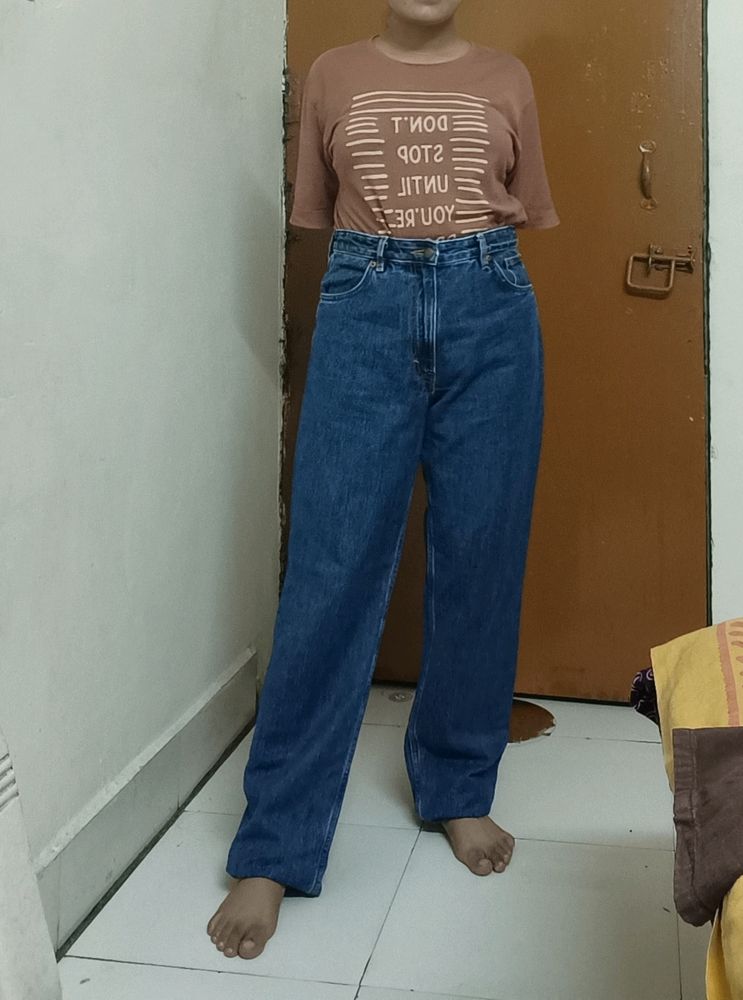 High Waist Blue Straight Fit Jeans