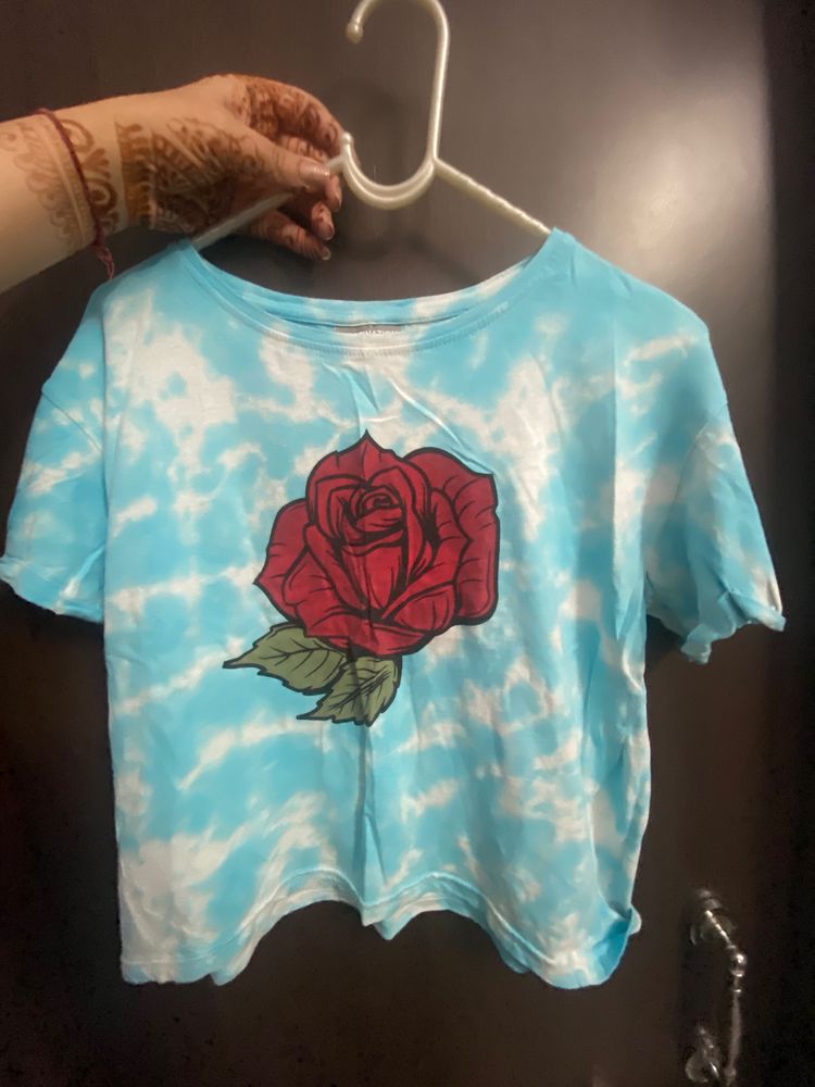 Rose Embroidered Tie And Dye Top