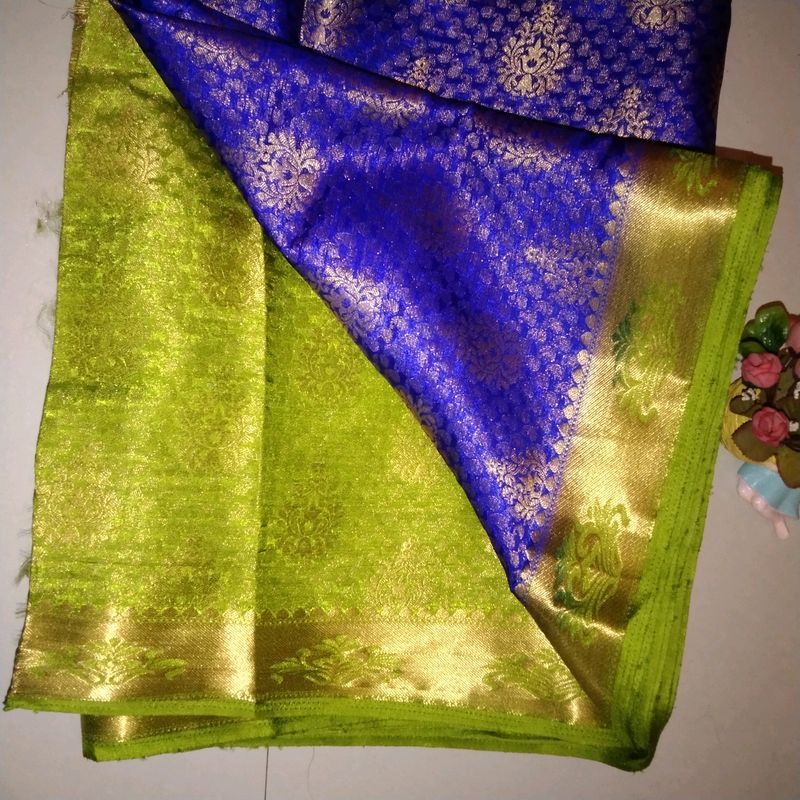 Royal Blue Art Silk + Attached Blouse