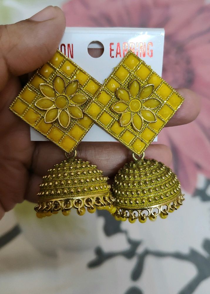 Beautiful Yellow Triangle Jhumkas