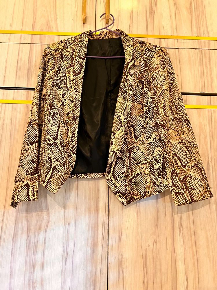 Snake Print Cropped Blazer