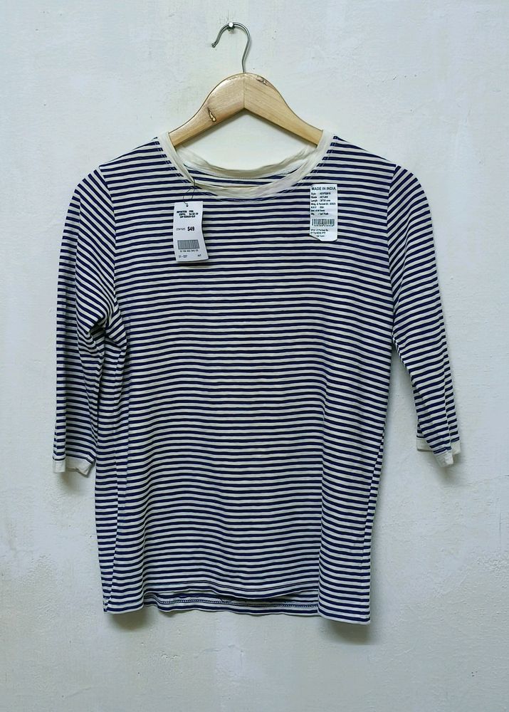 Trendy New Blue And White Stripe Top For Women