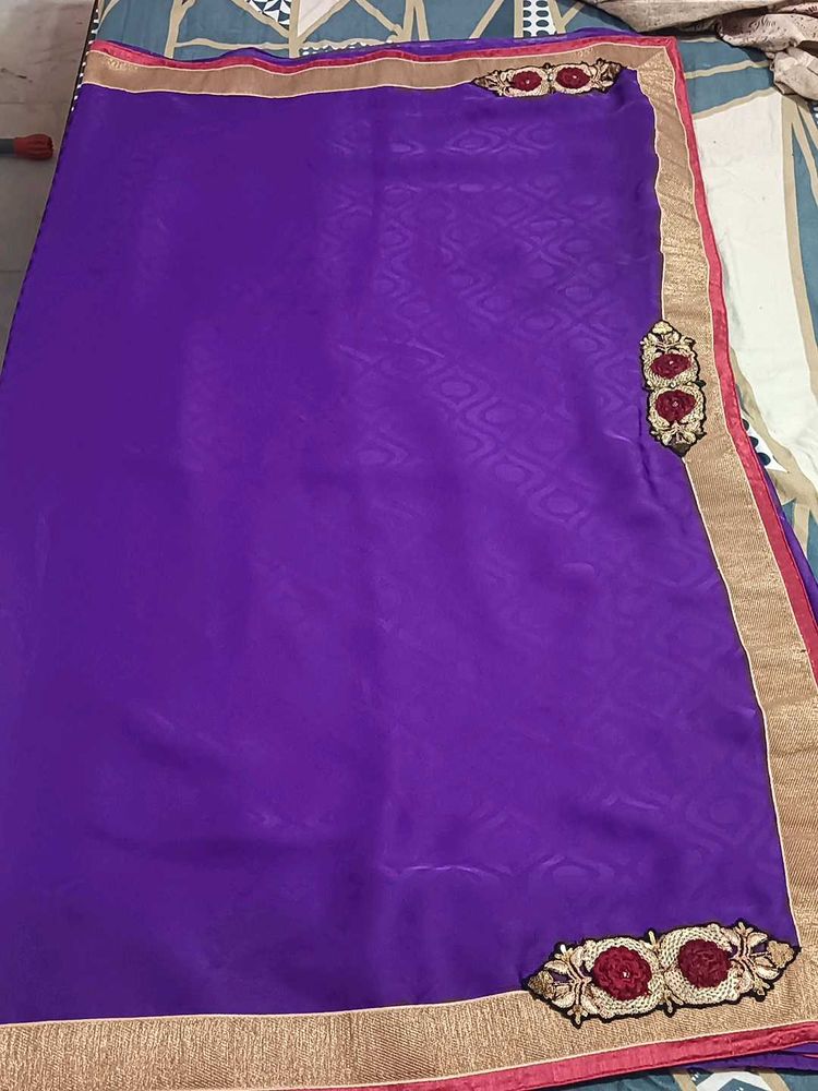 Beautiful Violet Colour Saree With Blouse 🤩