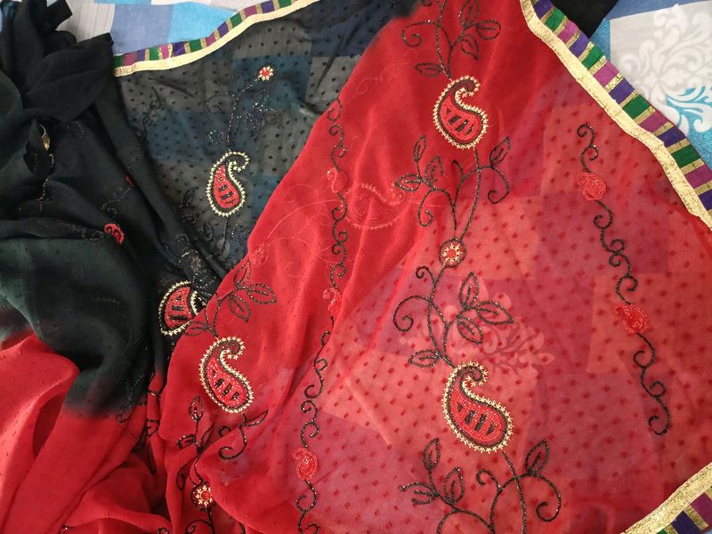 Black And Red Combination With Sequence Work Saree