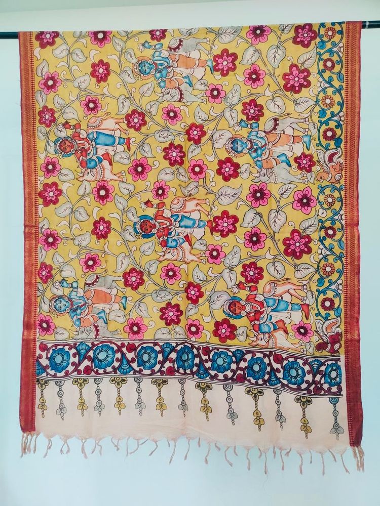 New Pure Penkalamkari Silk Dupatta