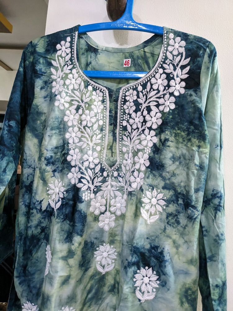 NEW  L Size Tie-dye Lucknowi  Rayon Kurti