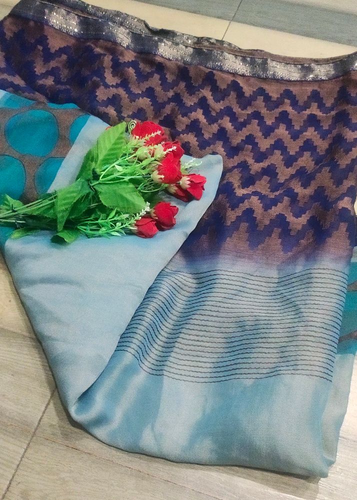 Seascape Symphony: Blueish Seagreen Art Silk Saree