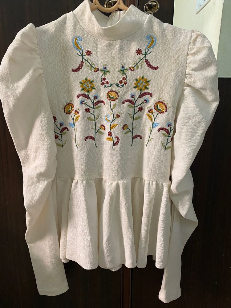 Shein Peplum Embroidered Full Sleeves Top