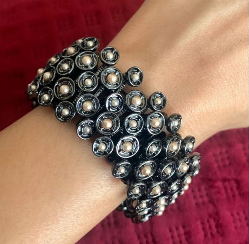 Designer Gunmetal Bracelet with Rose Gold pearls