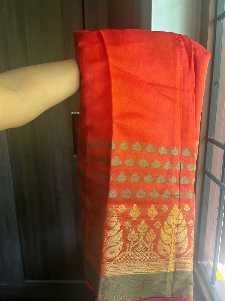 Red Orange Traditional Saree