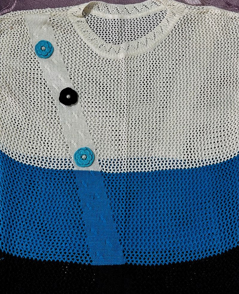 Blue White Black Cotton Weaved Top