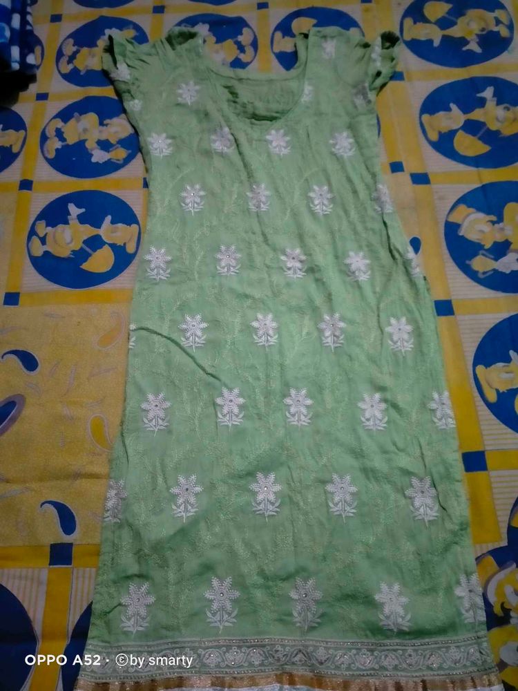 Green Kurti With Different Neck Design