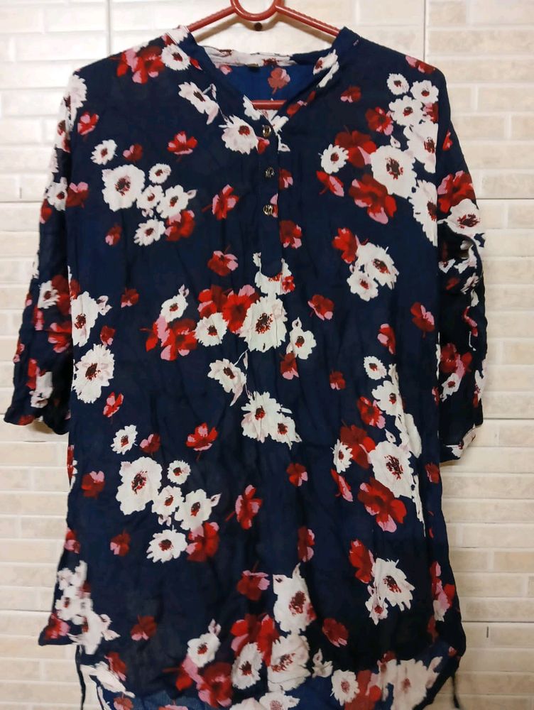 Stylish Floral Print Multicolored Top Size L