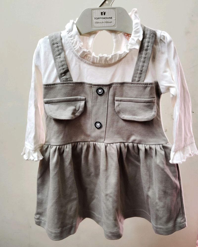 Ash & White Cute Half Frock For Babies