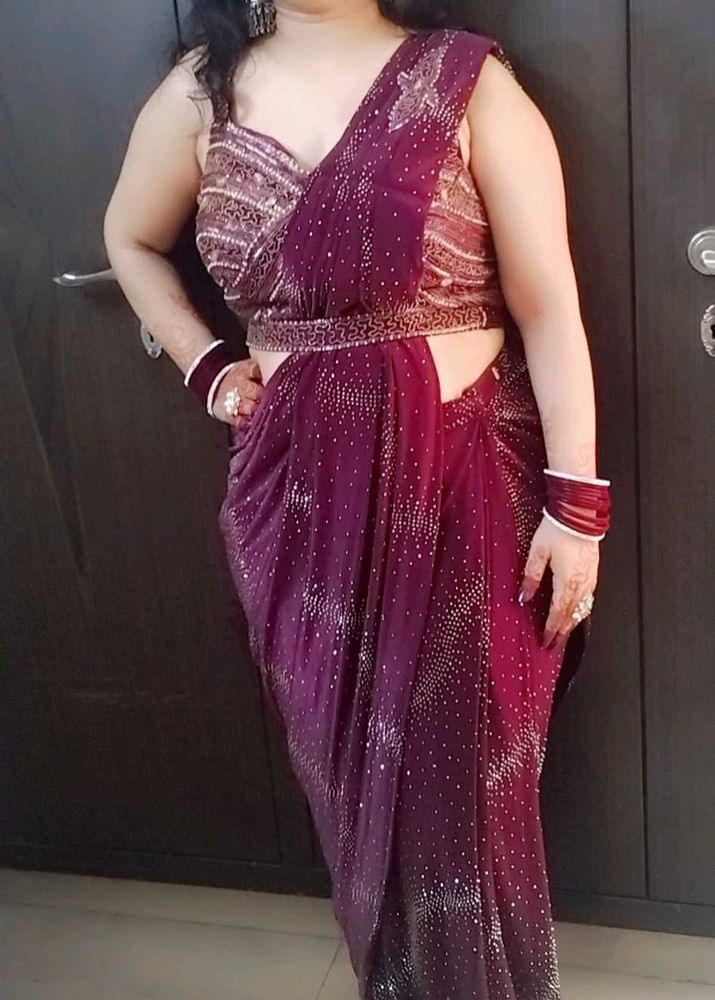 🔥Fix Price 🔥Wine Ready To Wear Saree🔥