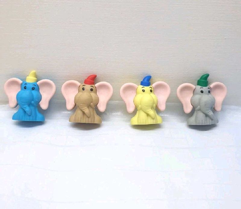 Set Of 4 Elephant Shape Erasers