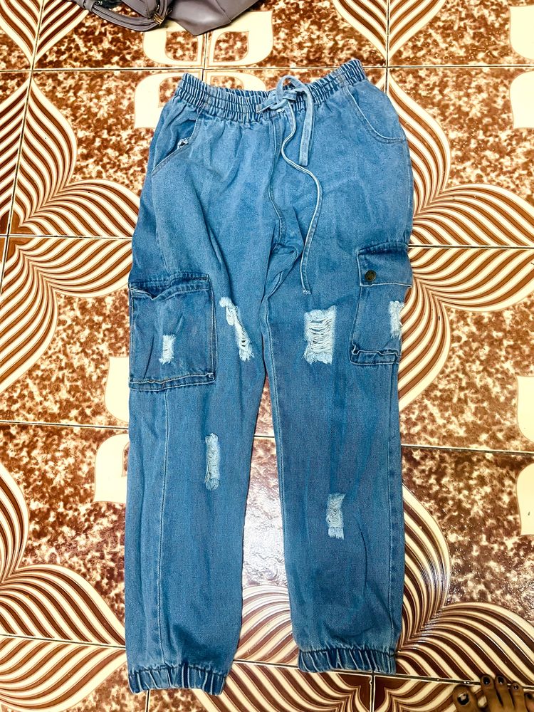 Blue Denim Torn Jogger …. Few Times Use