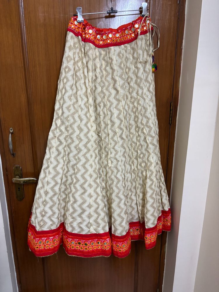 Embroidered Mirror Work Patch Border Ethnic Skirt