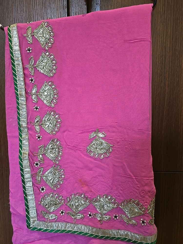 Pink Georgette Gotta Patti Saree