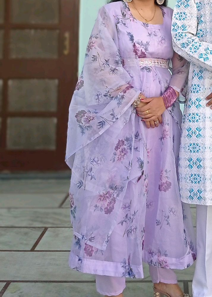 Lavender Tissue Anarkali Suit