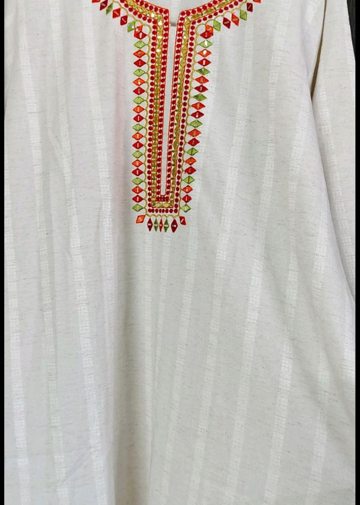 Designer White Embroidery Kurti