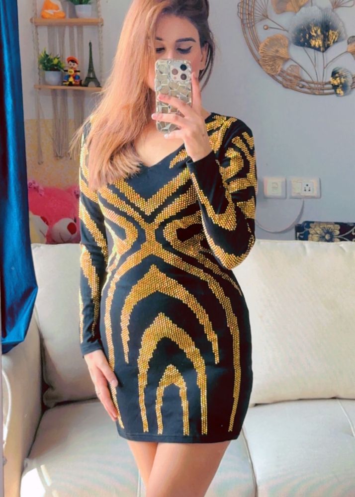 Black And Golden Strip Dress