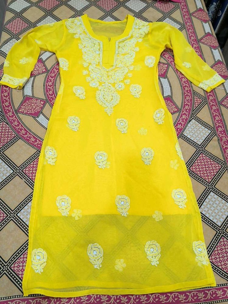 Yellow Chikankari Kurti