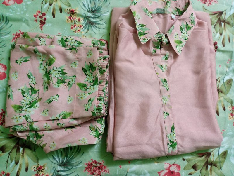 Pink Floral Kurta Set- L Size