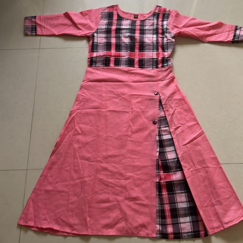 Pink Long Fancy Check’s Kurti