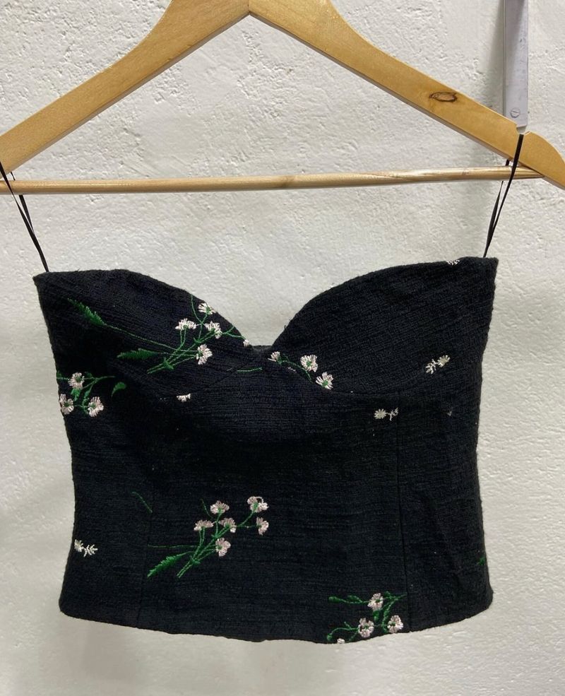 Zara black floral embroidered corset